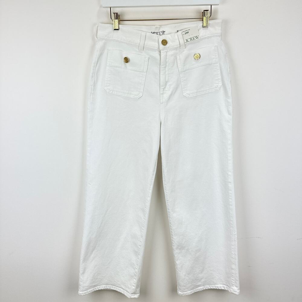 J.Crew Petite Sailor Slim Wide Leg Jean High Rise Gold Buttons White US 29P NWT - Picture 7 of 15